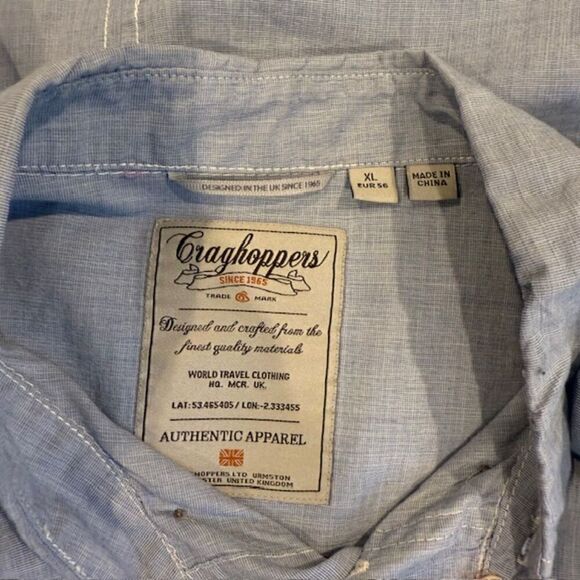 Craghoppers Blue Chambray Linen Look Cotton Button Front Shirt Roll Cuff Size XL - Picture 7 of 14